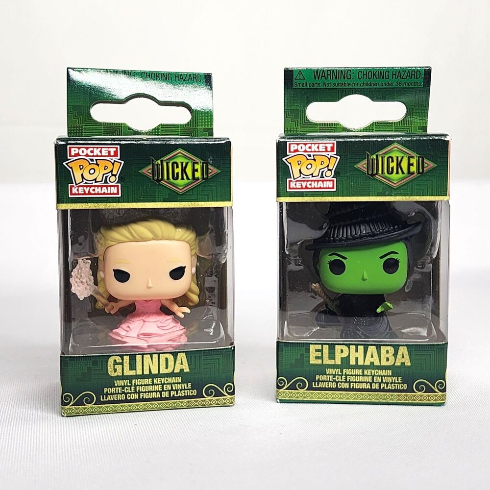Funko Pocket Pop Keychain Wicked Set of 2 Elphaba Glinda Bubble Gown Movie NIBMe